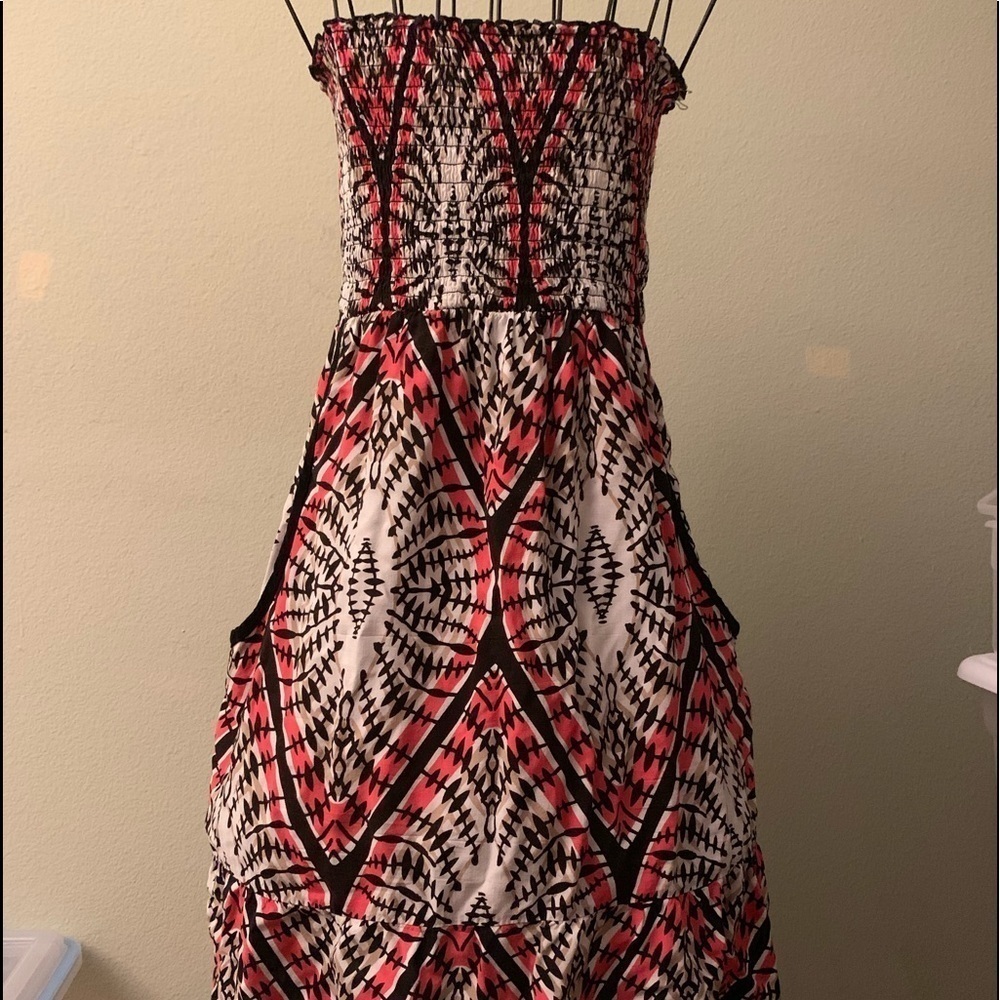 XL strapless Mini Dress from Xhilaration black white, tan & bright coral colors - Picture 1 of 11